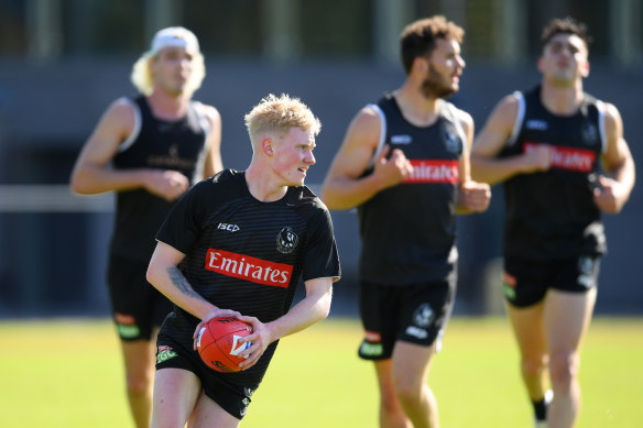 Mid-year draftee John Noble at Pies training earlier this month.