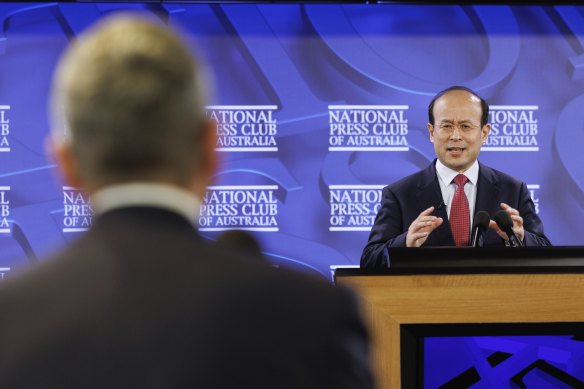 China’s ambassador to Australia, Xiao Qian at the National Press club, canberra, on Wednesday.