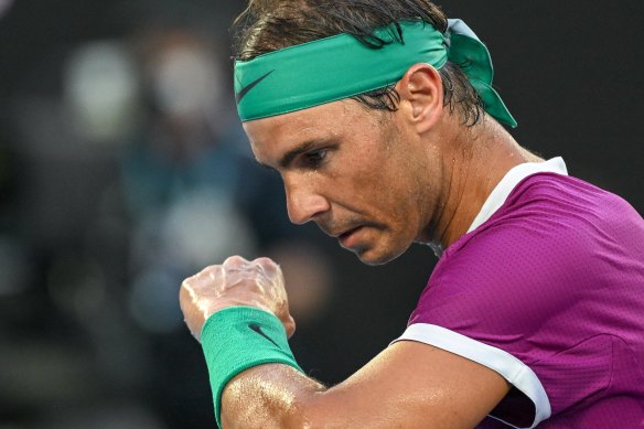 Rafael Nadal takes a breather during the his five-set final.