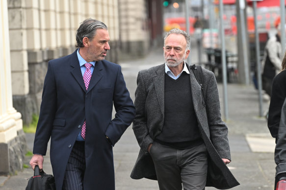 Accused man William Swale (right) and lawyer Martin Amad outside Ballarat Magistrates’ Court.