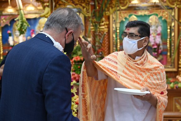 Anthony Albanese visits an Indian temple in Sydney’s Blacktown as part of the Diwali festival in 2021.