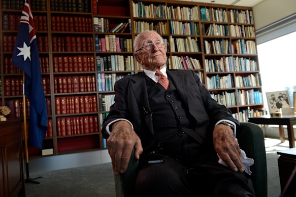 Malcolm Fraser, pictured in his office in 2015.