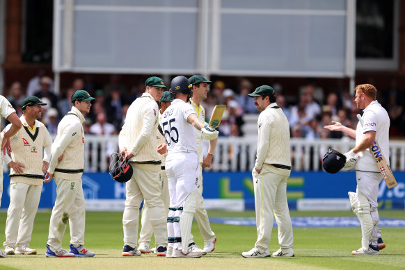 Jonny Bairstow remonstrates with Australia after he was stumped. 