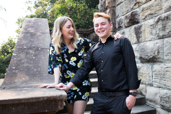 Jesse Caminer with his year 11 and 12 English teacher, Nikki Brown, at Cranbrook High School.