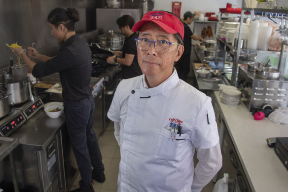 Cairns restaurateur Harry Sou –  pictured in March – had already planned to close during the three-day lockdown, but the fallout of being listed as an exposure site has made it unclear when he will now be able to reopen.