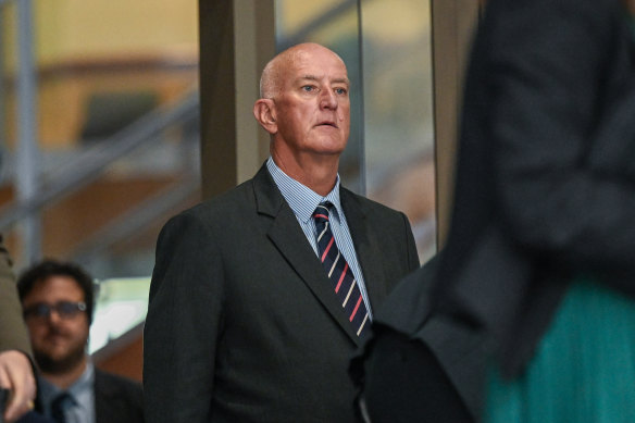 Larry Grimshaw leaving the Melbourne Magistrates’ Court. 