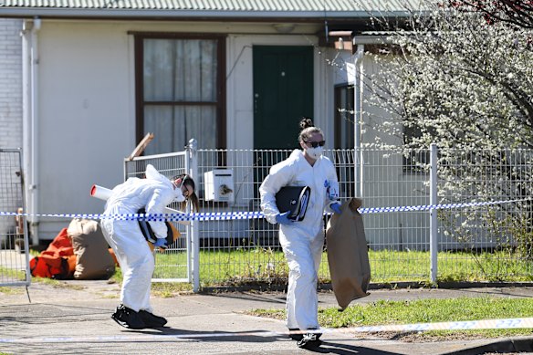Investigators outside the Norlane home in September 2019, after the discovery of human bones.
