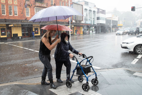 Pedestrians in the rain at Double Bay.