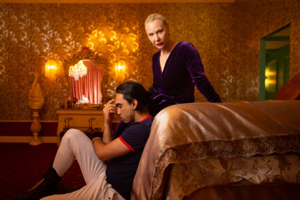 Khisraw Jones-Shukoor and Belinda McClory in one room of the labyrinth in which Because the Night unfolds.