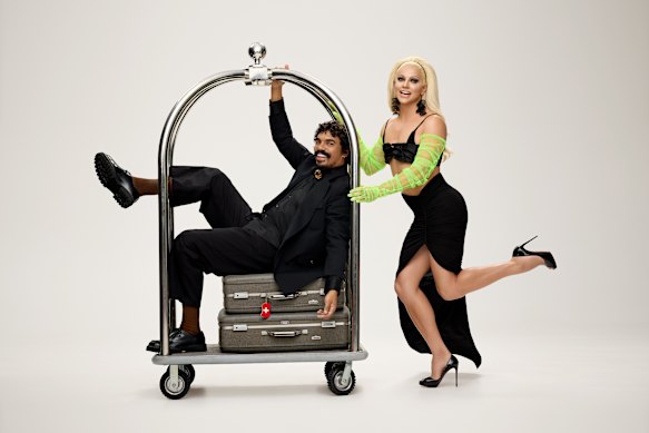 The 2025 Eurovision presenters, Tony Armstrong and Courtney Act.