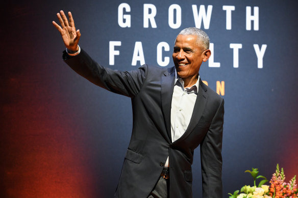 Barack Obama at his Sydney speaking event on Tuesday.