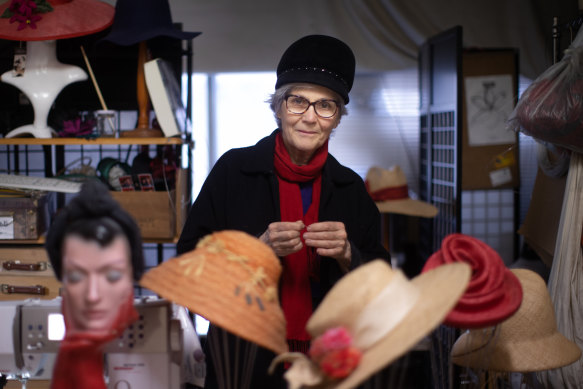 Milliner Serena Lindeman in her studio in the Nicholas Building.