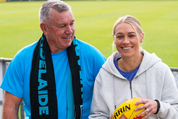 Erin Phillips and her father Greg, a legend of Port Adelaide, ahead of Erin’s debut season at the club.