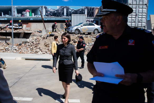 Premier Gladys Berejiklian and Fire and Rescue NSW Commissioner Paul Baxter launch a new training facility in Orchard Hills.
