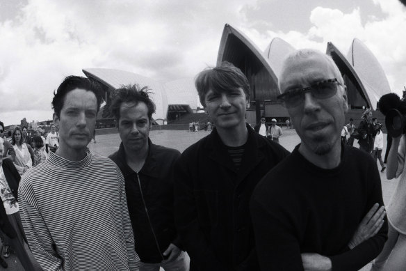 Mark Hart, Paul Hester, Neil Finn and Nick Seymour the day before their
Sydney concert in 1996.