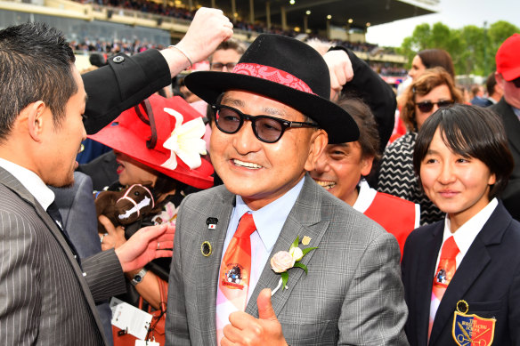 Dream come true: Trainer Yoshito Yahagi enjoys his Cox Plate triumph.