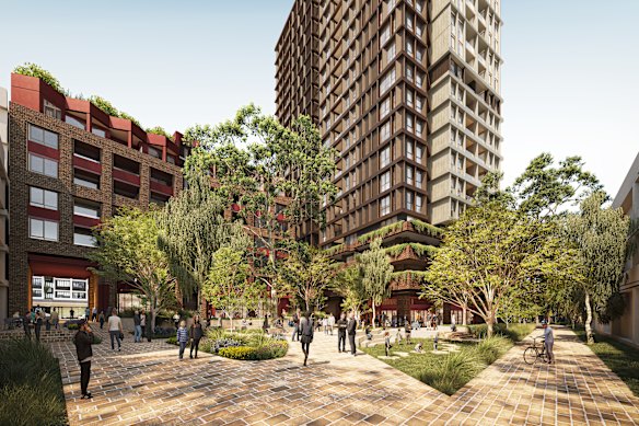 An artist’s impression of The Joinery, which will include 220 essential worker rentals. 