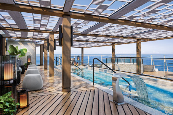 Unwind at sea: A rendering of one of Oceania Vista’s many areas for relaxation.