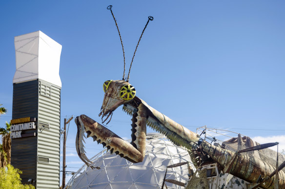 The Giant Praying Mantis sculpture outside Downtown’s Container Park.
