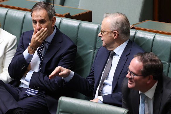 Treasurer Dr Jim Chalmers and Prime Minister Anthony Albanese during parliament this week.
