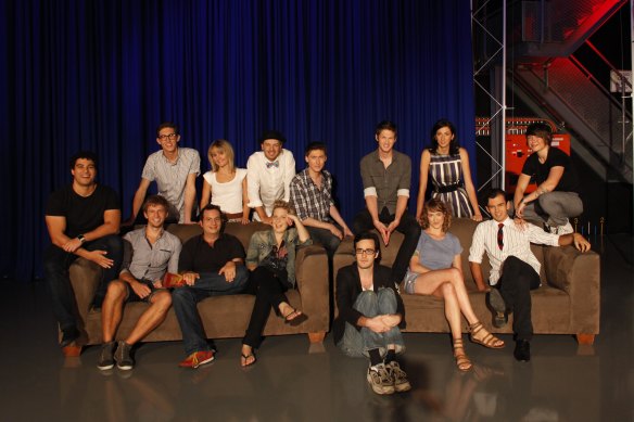 The 2011 cast of Hungry Beast: Clockwise, from left; Marc Fennell, Lewis Hobba, Kirsten Drysdale, Kirk Docker, Patrick Clair, Nick Hayden, Veronica Milsom, Monique Schafter, Scott Mitchell, Ali Russell, Nick McDougall, Elmo Keep, Dan Ilic, Aaron Smith. Not present: Luke Harris, Chris Leben, Jessica Mendes, Daniel Keogh and Kieran Ricketts

Marc Fennell, Mastermind and The Feed host, plus a bazillion successful podcasts

