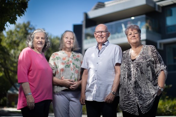 Mornington Peninsula retirement village residents Nancy Taylor, Dianne Hurley, John Bridge and Vicki Meagher.  