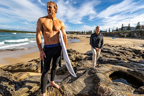 Owen Wright (left) will come out of competitive retirement to compete in the Surfing Super League, a new venture led by CEO and founder Chris Mater.