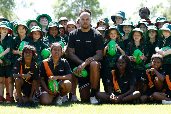AFL great Lance Franklin with children at the Michael Long Centre in Darwin.