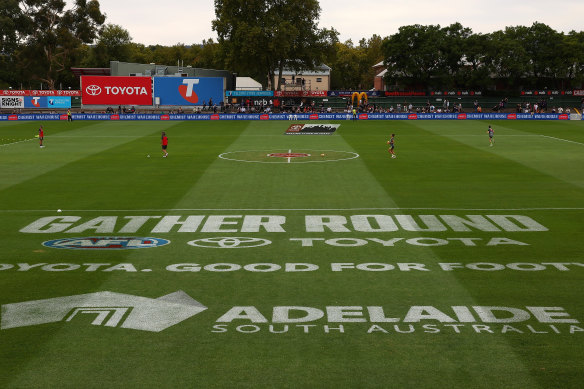 The ground signage during last year’s AFL gather round.