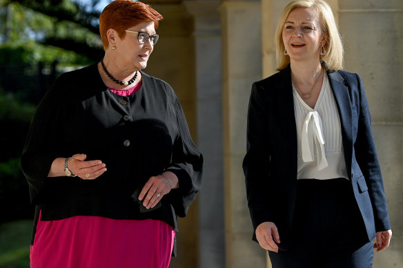 UK Foreign Secretary Liz Truss (right) with Liberal Senator Marise Payne. 