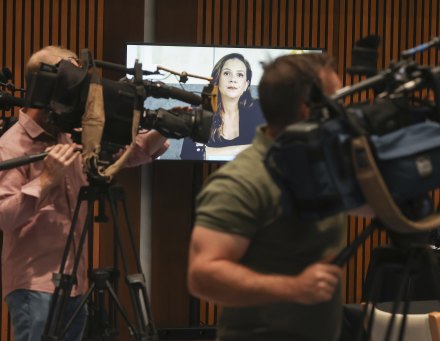 Melanie Silva, Google managing director and vice-president for Australia and New Zealand, appears via videoconference during a Senate hearing.