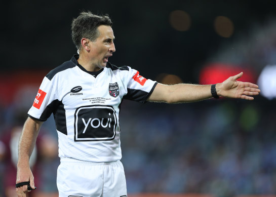 Referee Gerard Sutton lets the Maroons get away with murder in the decider.