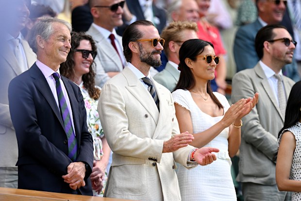  Actor Joseph Fiennes and Maria Fiennes are seen in the royal box on day five of The Championships Wimbledon 2026