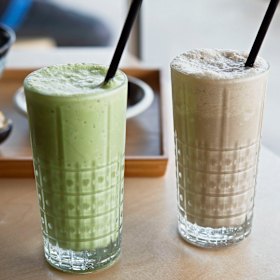 Ma-po hojicha gelato milkshake.