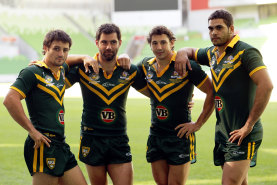 Queensland and Australia’s golden generation of (l-r) Cooper Cronk, Cameron Smith, Billy Slater and Greg Inglis have been inducted into the Hall of Fame.