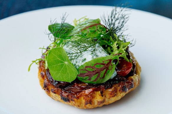 Tomato and caremlised onion tarte tatin.