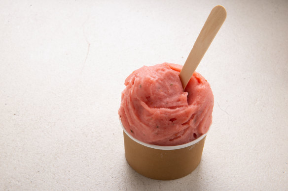 Watermelon, strawberry and mint sorbet.