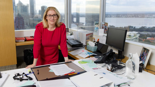 Western Australia’s Treasurer and deputy Premier Rita Saffioti in her office at Dumas House in Perth. 02/05/2024. Photo:Trevor Collens AFR