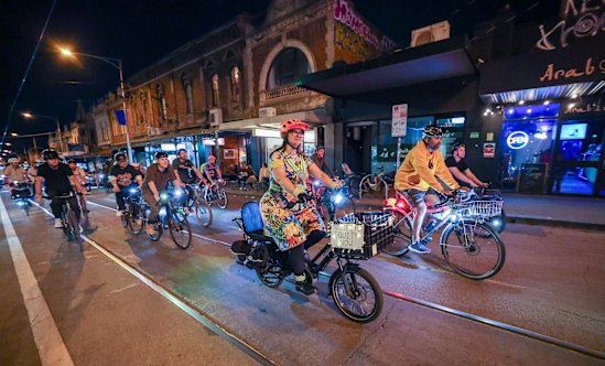 A large-scale community bicycle ride from Melbourne’s CBD to Brunswick on Friday night.