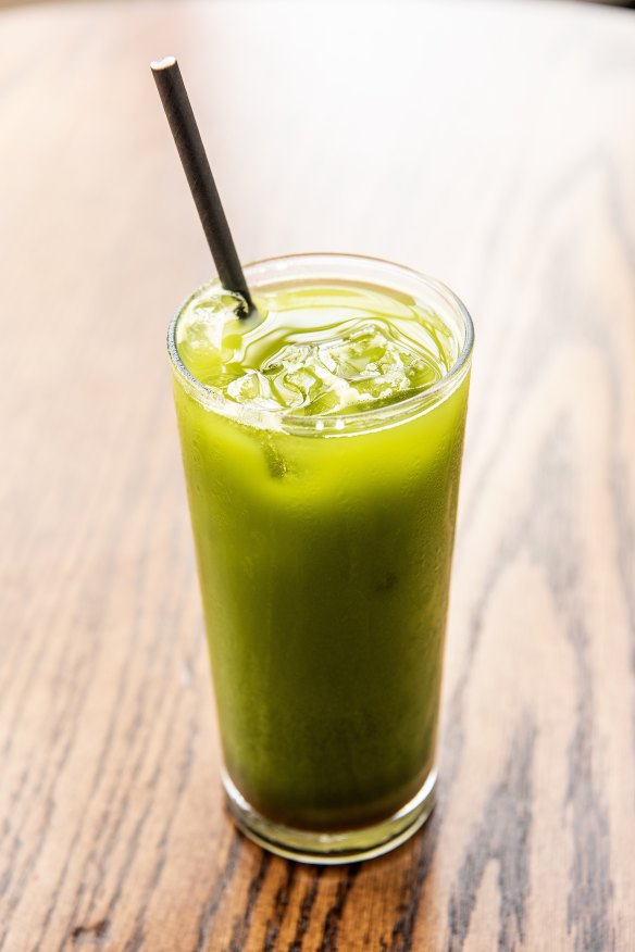 Iced yuzu matcha juice.