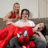 Young carer Charlie Dunn Rice with brother Thomas (Spider-Man costume), sister Ava and mum Kate Dunn.