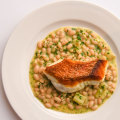 Expertly pan-cooked red emperor fillet on a white bean ragu with braised fennel.