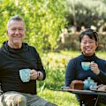 Jimmy and Jane Barnes enjoy tea in their Southern Highlands garden.