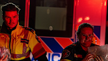Paramedics work at the Wainwright Health Centre as injured military members are treated.