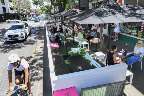 Parklets along Gertrude Street in the City of Yarra, which has a parklet program.