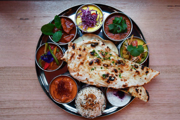 Thali tray of curries. 