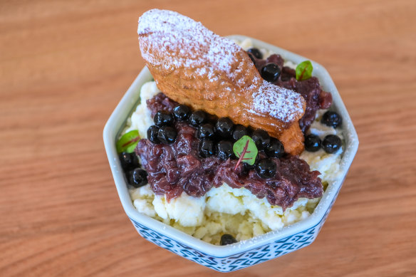 Bingsu topped with taiyaki.