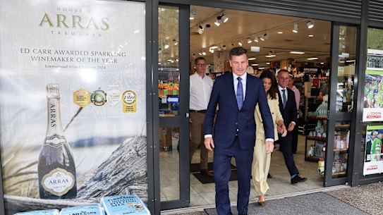Opposition Leader Angus Taylor departing the Red Hill SupaExpress supermarket on Wednesday. 