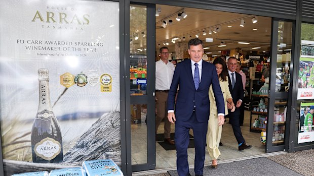 Opposition Leader Angus Taylor departing the Red Hill SupaExpress supermarket on Wednesday. 
