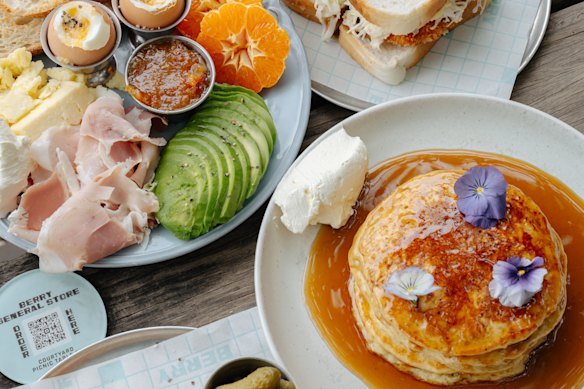 The breakfast plate and ricotta pancakes at Berry General Store.